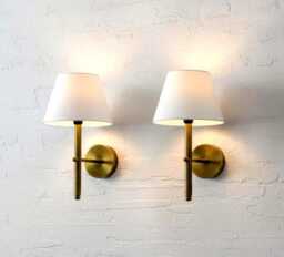 Handmade Brass Wall Sconce With Fabric Shade - Mid Century Modern Bedside Lamp