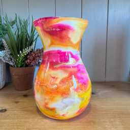 Hand Decorated 18cm Tall Glass Vase Pink, Orange Yellow With Gold Copper Or Silver Finish - thumbnail 1