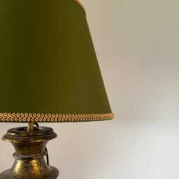 Olive Green Cotton Empire Lampshade, Coolie, With Muted Gold Braid - thumbnail 3