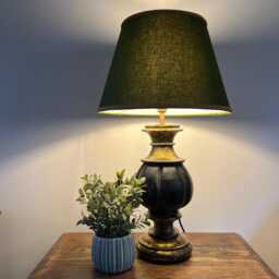 Olive Green Cotton Empire Lampshade, Coolie, With Muted Gold Braid - thumbnail 2