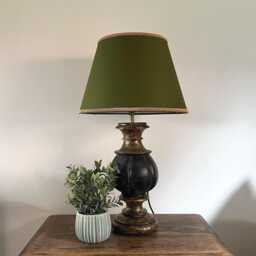Olive Green Cotton Empire Lampshade, Coolie, With Muted Gold Braid