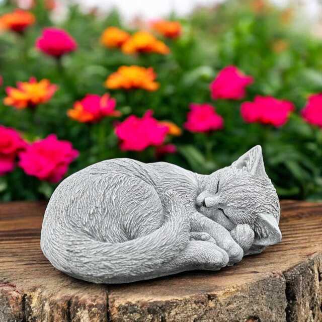 Concrete Curled Cat Statue Sleeping Lying Kitten Figure Stone Garden Memorial Sculpture Outdoor Yard Ornament Gift For Lover Home Decor - image 1
