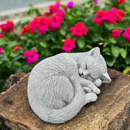 Concrete Curled Cat Statue Sleeping Lying Kitten Figure Stone Garden Memorial Sculpture Outdoor Yard Ornament Gift For Lover Home Decor - thumbnail 2