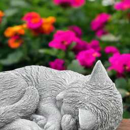Concrete Curled Cat Statue Sleeping Lying Kitten Figure Stone Garden Memorial Sculpture Outdoor Yard Ornament Gift For Lover Home Decor - thumbnail 3