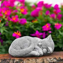Concrete Curled Cat Statue Sleeping Lying Kitten Figure Stone Garden Memorial Sculpture Outdoor Yard Ornament Gift For Lover Home Decor - thumbnail 4