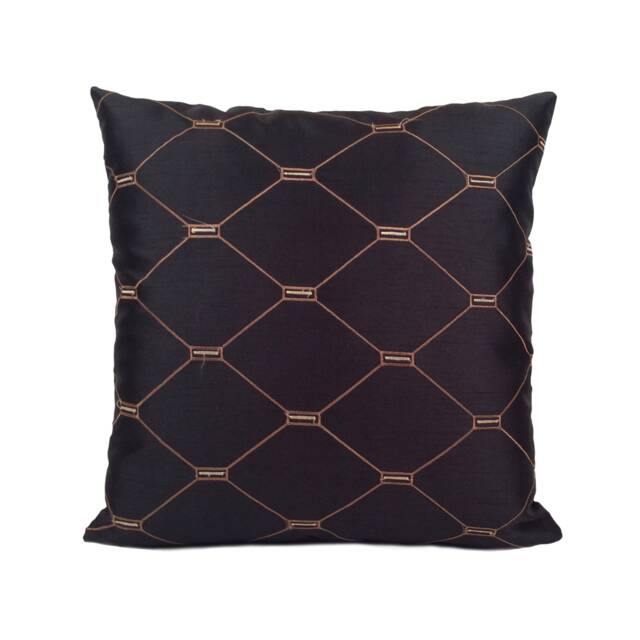 Black Tan Gold Decorative Throw Pillow Cover, Silk Blend Cushion Covers, Accent Modern Embroidered Pillowcase, Boutique Boho Curated Pillows - image 1