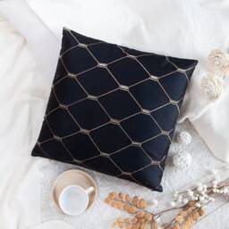 Black Tan Gold Decorative Throw Pillow Cover, Silk Blend Cushion Covers, Accent Modern Embroidered Pillowcase, Boutique Boho Curated Pillows - thumbnail 2