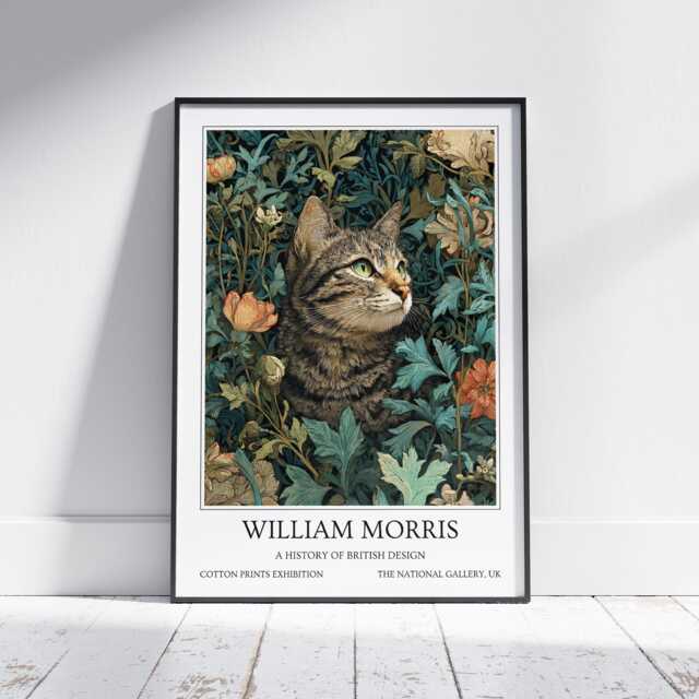 Tabby Cat William Morris Wall Art Vintage Poster, Floral Art Print - image 1