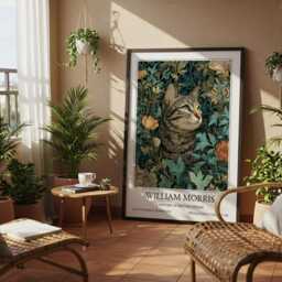 Tabby Cat William Morris Wall Art Vintage Poster, Floral Art Print - thumbnail 3