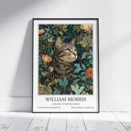 Tabby Cat William Morris Wall Art Vintage Poster, Floral Art Print - thumbnail 1