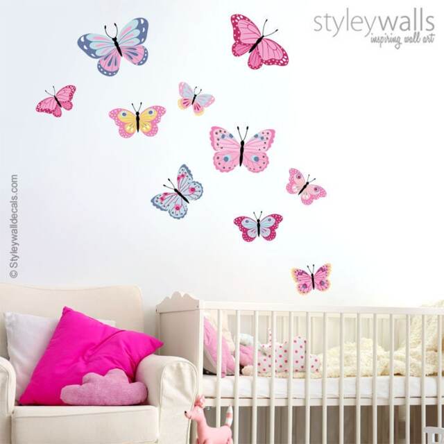 Butterflies Wall Decal, Butterfly Sticker, Nursery Decor, Baby Girls Room Decals - image 1