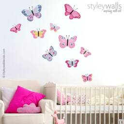 Butterflies Wall Decal, Butterfly Sticker, Nursery Decor, Baby Girls Room Decals - thumbnail 1