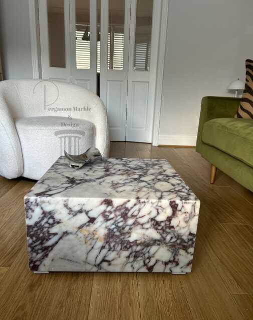 Handmade Calacatta Viola Marble Cube Coffee Table - image 1