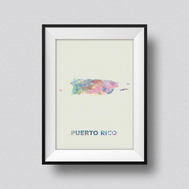 Puerto Rico Watercolor Map Art Print Ink Splash Poster Canvas