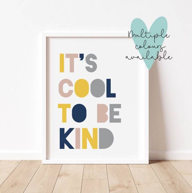 Cool To Be Kind Modern Print - Kids Bedroom Wall Art, Childs Bedroom, Playroom Decor, Children's Room, Boys Bedroom, Grey Print - image 1