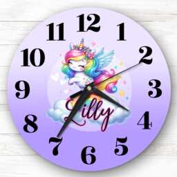 Unicorn Rainbow Personalised Gift For Kid's Bedroom Clock - Kids Clock, Children's Decor, Custom Wall