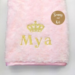 Personalised Baby Swaddle Wrap, Soft & Fluffy Cover, Gold Crown, Prince Or Princess, Embroidered Gift - thumbnail 2