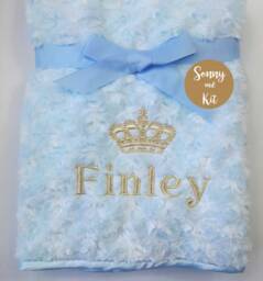 Personalized Baby Swaddle Blanket, Gold Crown, Embroidered Fleece Wrap
