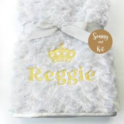 Personalised Baby Swaddle Wrap, Soft & Fluffy Cover, Gold Crown, Prince Or Princess, Embroidered Gift - thumbnail 3