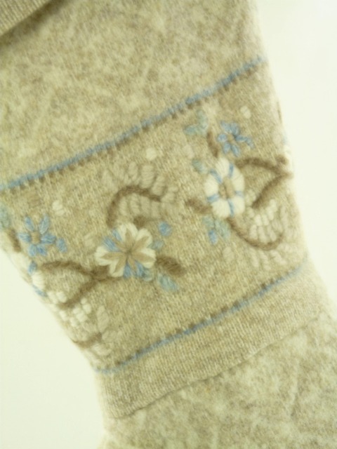 Christmas Stocking Wool Felt Tan Beige Oatmeal Almond Blue Repurposed Fieldgear Sweater Ooak Flowers Floral Recycled Upcycled 805 - image 1
