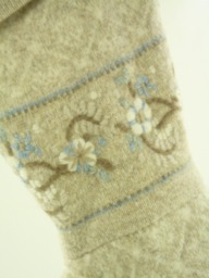 Christmas Stocking Wool Felt Tan Beige Oatmeal Almond Blue Repurposed Fieldgear Sweater Ooak Flowers Floral Recycled Upcycled 805
