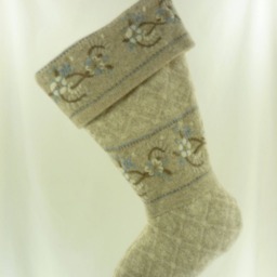 Christmas Stocking Wool Felt Tan Beige Oatmeal Almond Blue Repurposed Fieldgear Sweater Ooak Flowers Floral Recycled Upcycled 805 - thumbnail 2