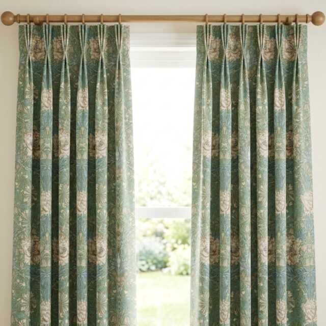 Custom Made William Morris Honeysuckle Seaspray Blackout/Lining Curtains Pinch Triple Pleat - image 1