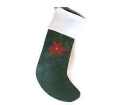 Christmas Stocking, Poinsettia Embroidered On Green Glitter Fabric, Personalization Available