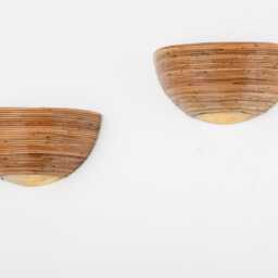 Handmade Rattan Sconce With Brass Base, Boho Woven Wall Light, Organic Design - thumbnail 3