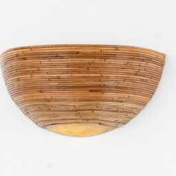 Handmade Rattan Sconce With Brass Base, Boho Woven Wall Light, Organic Design - thumbnail 4