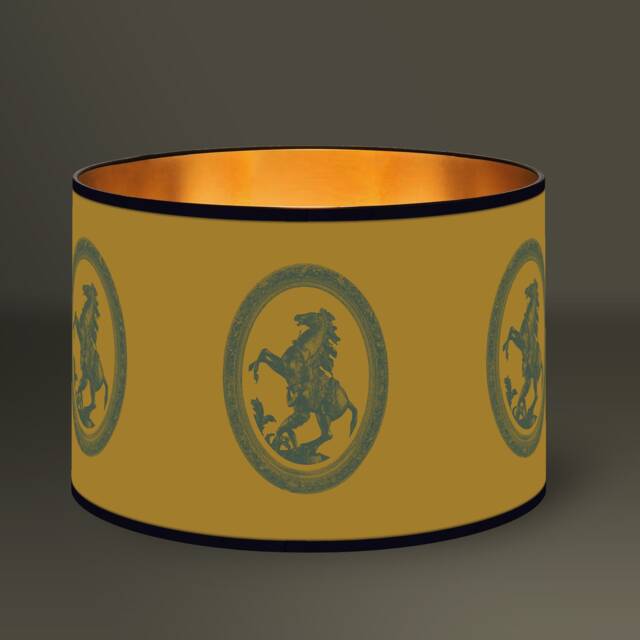 Lampshade The Gilded Marly Horses, For Lamp Base With Monochrome Illustration On Yellow Background, Unique Interior Decoration - image 1