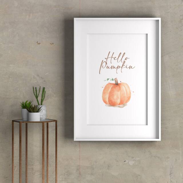 Hello Pumpkin Autumn Fall Seasonal Wall Print - Frame Not Included