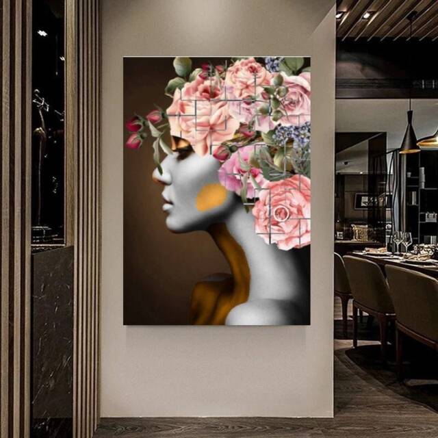 Flower Woman Wall Art /Flower Face Canvas Print Decors/Flower Prints/Extra Large - image 1