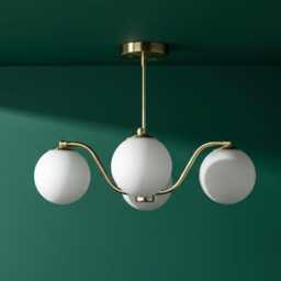 Mid-Century Modern Brass Glass Ball Chandelier, 5-Light Indoor Fixture - thumbnail 3