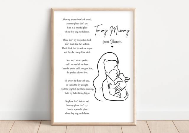 Personalised Mummy Print Hands Baby Loss Angel - Unframed Stillbirth Miscarriage - image 1
