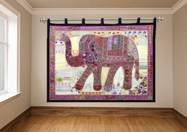 Elephant Tapestry Vintage Patchwork, Embroidered Wall Hanging - 80x100 Inches - image 1