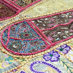 Elephant Tapestry Vintage Patchwork, Embroidered Wall Hanging - 80x100 Inches - thumbnail 4
