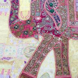 Elephant Tapestry Vintage Patchwork, Embroidered Wall Hanging - 80x100 Inches - thumbnail 3