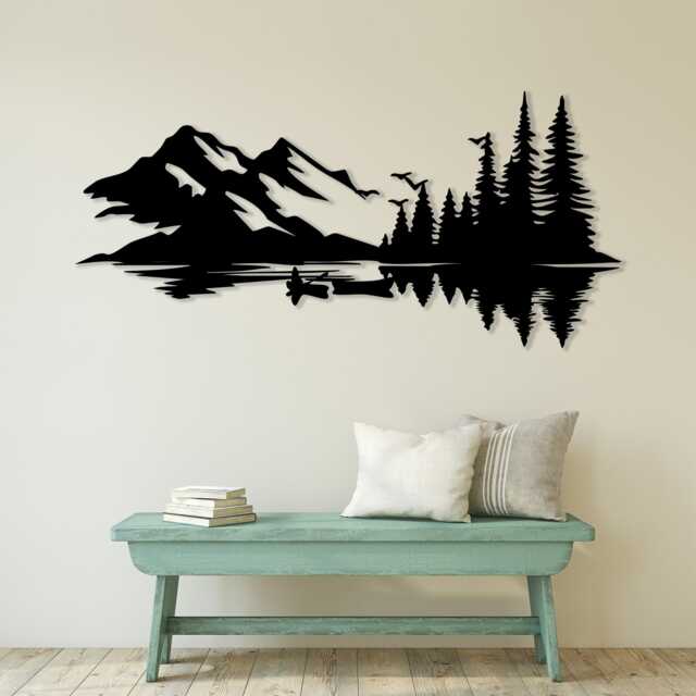 Mountain Lake Canoe Metal Wall Art, Cabin Decor Landscape, Unique Birthday Gift - image 1
