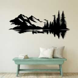 Mountain Lake Canoe Metal Wall Art, Cabin Decor Landscape, Unique Birthday Gift - thumbnail 1
