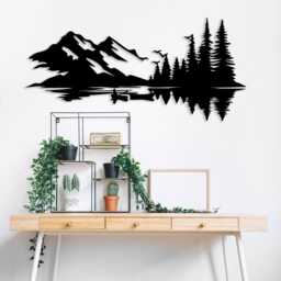 Mountain Lake Canoe Metal Wall Art, Cabin Decor Landscape, Unique Birthday Gift - thumbnail 2