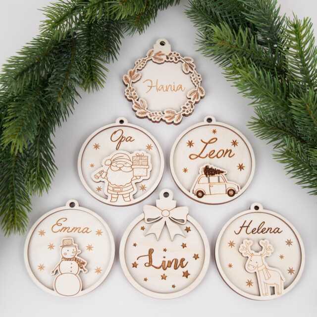 Personalized Christmas Tree Pendant With Desired Name Made Of Wood, Ball Decoration - image 1