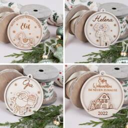 Personalized Christmas Tree Pendant With Desired Name Made Of Wood, Ball Decoration - thumbnail 3
