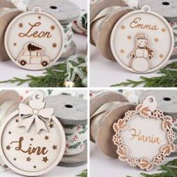 Personalized Christmas Tree Pendant With Desired Name Made Of Wood, Ball Decoration - thumbnail 2