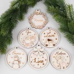 Personalized Christmas Tree Pendant With Desired Name Made Of Wood, Ball Decoration - thumbnail 1