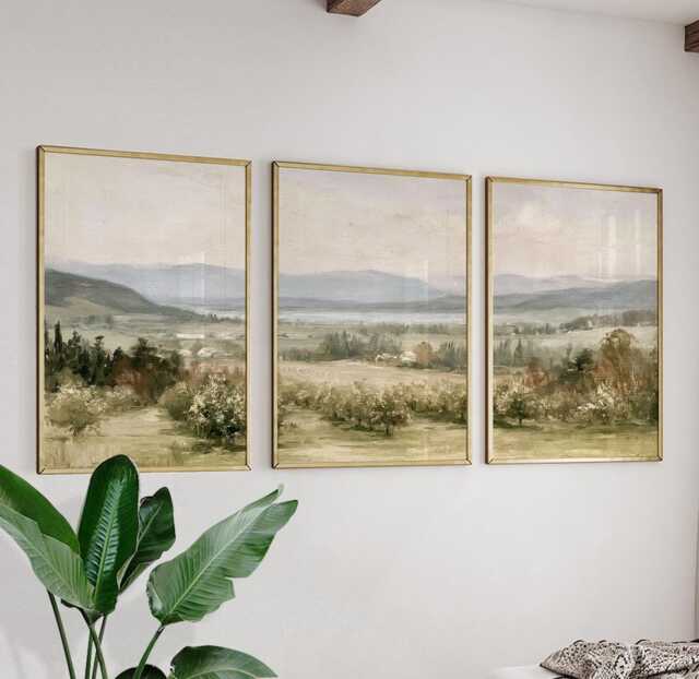 Orchard Landscape Trio, Neutral Countryside Wall Art Set - image 1