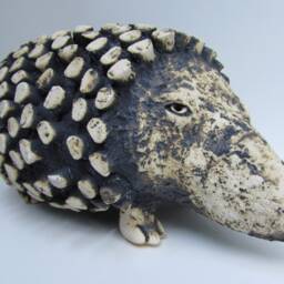 Fireclay Hedgehog Sculpture, One-Of-A-Kind Garden Art - thumbnail 3