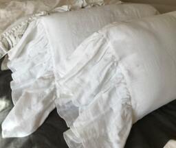 A Pair Of White Linen Pillow Covers Feature Mermaid Long Ruffles, Inspired By French Country Style, Shabby Chic Cases - thumbnail 1