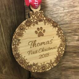 Personalised Pet Christmas Tree Wooden Bauble Decoration - Pets First Or Merry Cat, Dog Etc Family - thumbnail 2