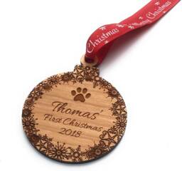 Personalised Pet Christmas Tree Wooden Bauble Decoration - Pets First Or Merry Cat, Dog Etc Family - thumbnail 1